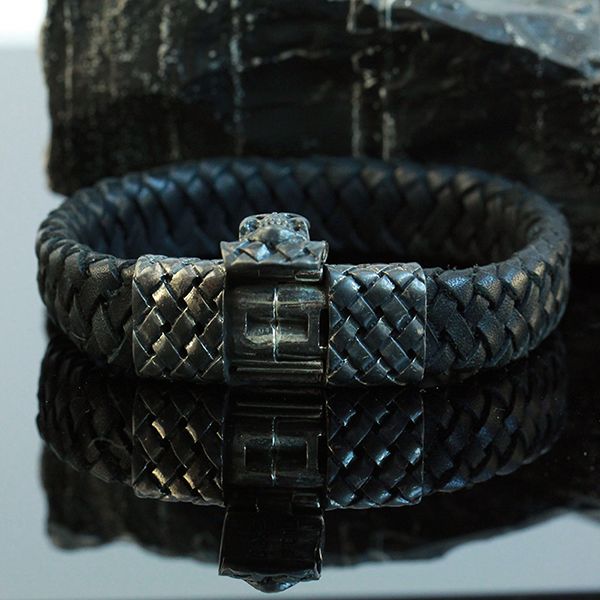 JJJ LA Leder Armband "SKULL" 925er Silber Magnetschließe 190 mm