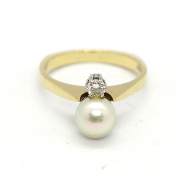 Perl Diamant Ring 750er Gelbgold 0,20 Ct Diamant im Brillantschliff GR 55 (6027)