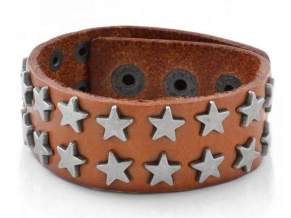 Lederarmband hellbraun Metallnieten "Stars" Sterne 19/20/21cm NEU