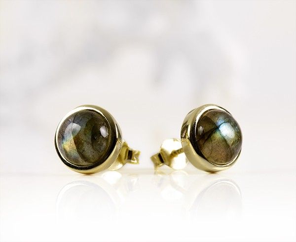 Ohrstecker Labradorit Cabochon 925er Silber vergoldet 8 mm ES90022368 NEU