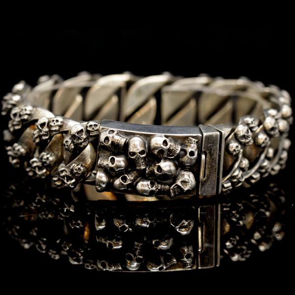 Armband Gliederarmband massiv "SKULLS" 925er Silber 18 x 190 mm NEU
