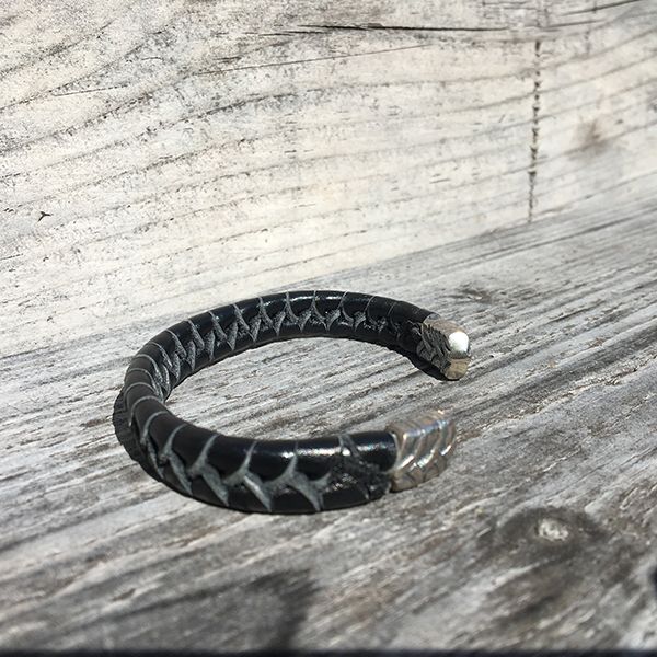 JJJ LA Armspange schwarzes Leder 925er Silber 10 mm Breit, 195 mm Lang