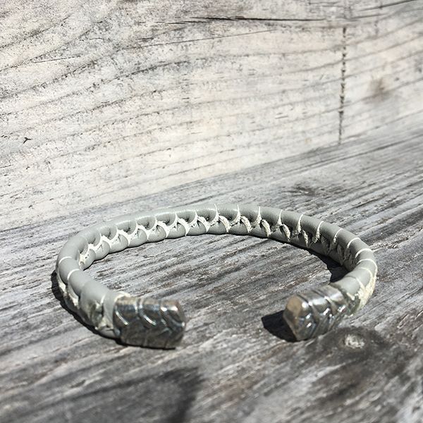 JJJ LA Armspange graues Leder 925er Silber 10 mm Breit, 195 mm Lang