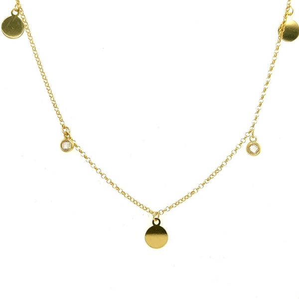 Halskette Plättchen 925er Silber Gold plattiert Zirkonia 42 + 3 cm S-01911C NEU