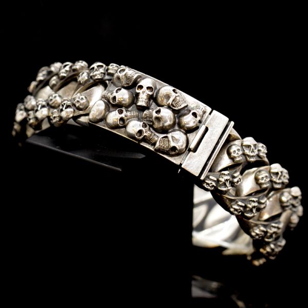 Armband Gliederarmband massiv "SKULLS" 925er Silber 18 x 190 mm NEU