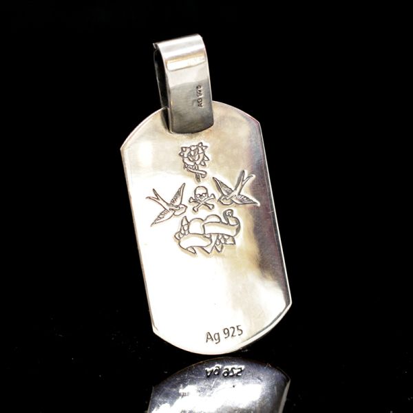 Dog Tag Anhänger "SWALLOW" in 925er Silber 27 x 58 mm NEU