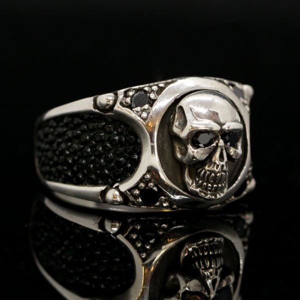 Ring "SKULL RAY" 925er Silber Rochenleder Onyx Totenkopf by JJJ LA GR 66 NEU