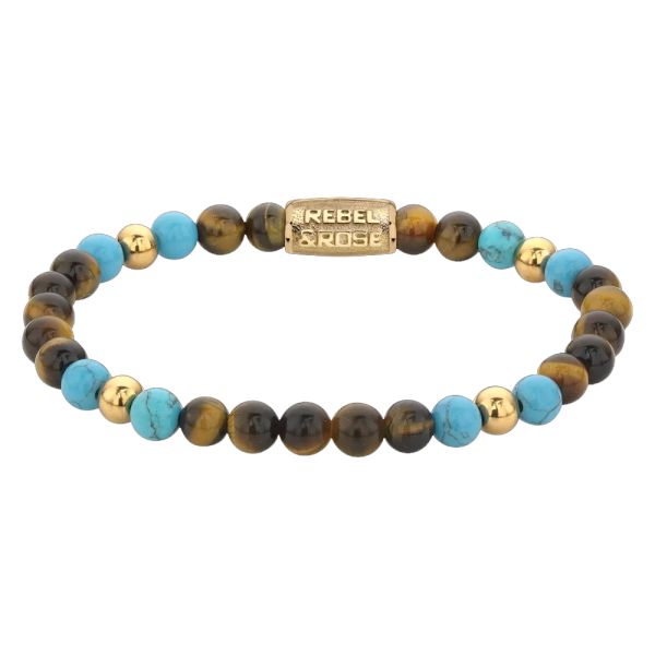 Rebel & Rose Armband "Mix Tiger Turquoise - 18 ct yellow gold ionplated" 6 mm RR-60104-G-S 16,5 cm N