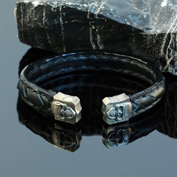 JJJ LA Leder Armspange "SKULL" kombiniert mit 925er Silber 180 mm