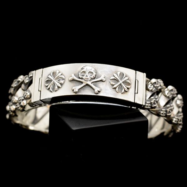 Armband Panzerarmband massiv "CROSSBONE SKULL" 925er Silber Buckle 18 x 210 mm NEU