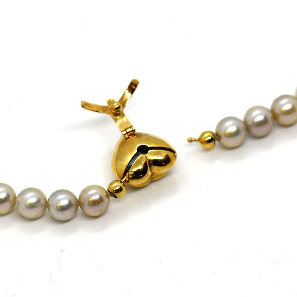 Perlenkette grau mit Herz Aquamarine Schließe 585er Gold Goldschmiedearbeit (23202)