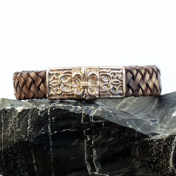 JJJ LA Leder Armband"FLORAL LILY" 925er Silber IP Roségold Magnetverschluß 200 mm