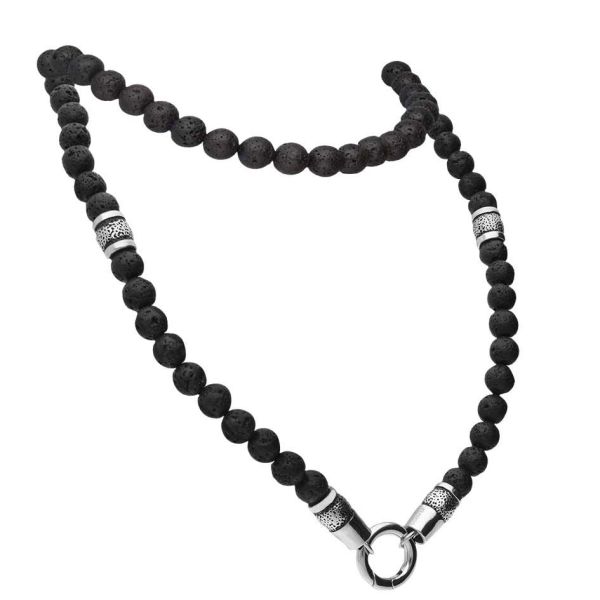 Lavasteinkette Chirurgenstahl 316L hochglanz schwarz 80 cm 8 mm NEU