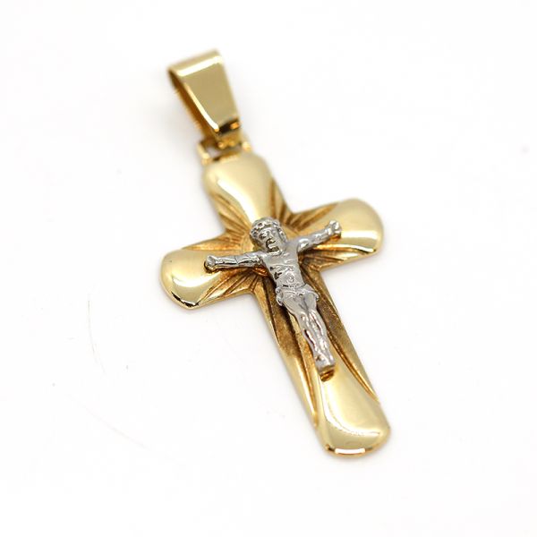 Kreuz aus 585er Gelgold mit Korbus aus Weißgold (26385)