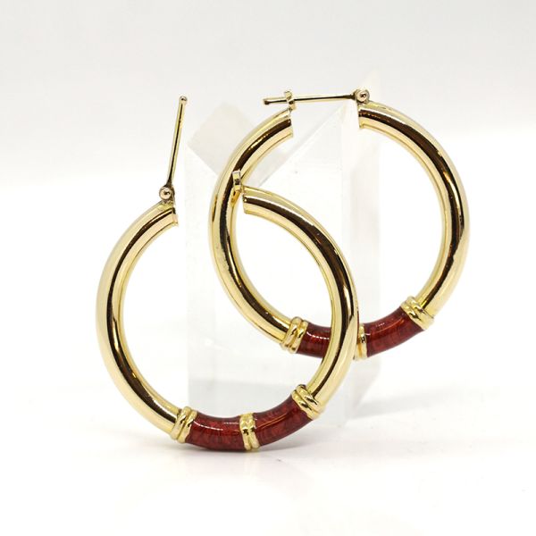 Gelbgold 585er Creolen groß rot emalliert (15838)