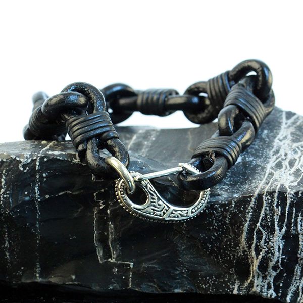 JJJ LA Lederarmband großer Silber Karabiner verziert aus 925er Silber 240 mm