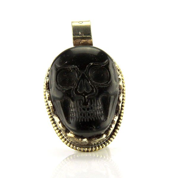 SKULL Anhänger handgefertigt Onyx versilbert NEU