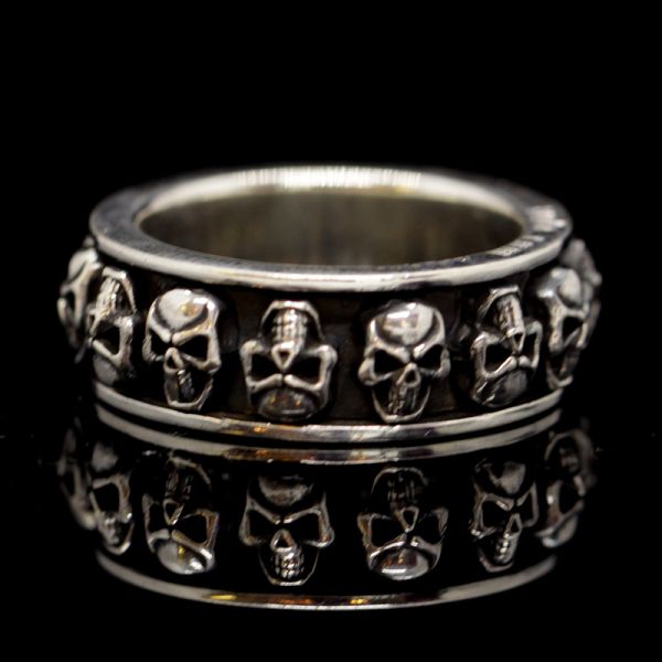 Ring Drehring "SPINNING SKULLS" 925er Silber GR 68 by JJJ LA NEU