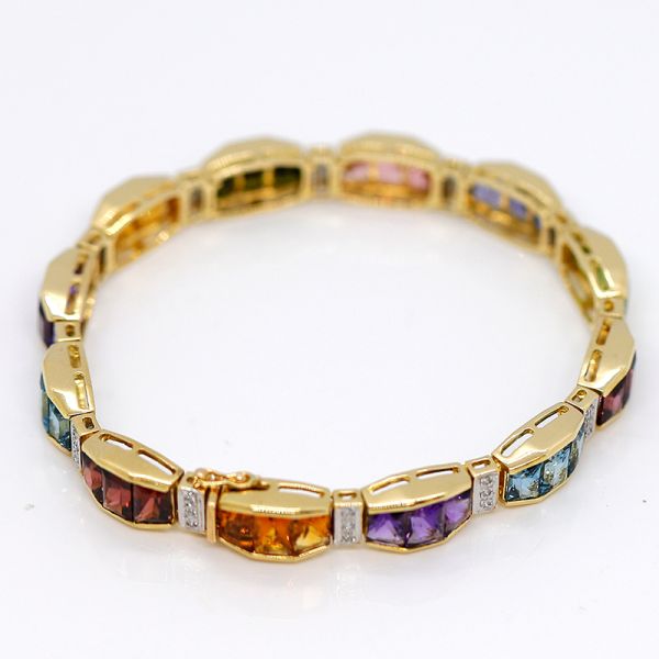 Armband 750er Gelgold mit Farbsteinen und Diamanten (35093)