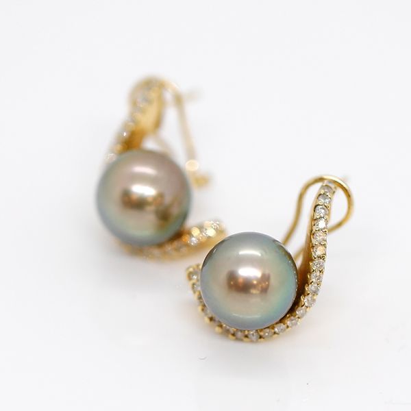 Schmuckset Ring und Ohrstecker 585er Gold mit Tahiti Perle und Diamanten (38157)