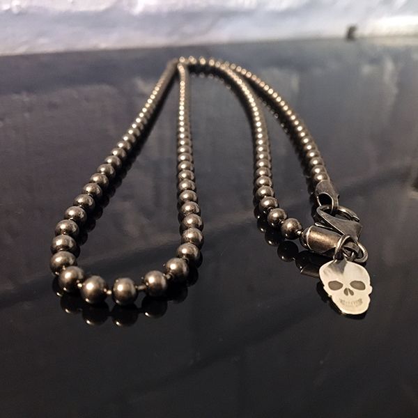 JJJ LA Halskette "BALL & CHAIN" Kugelkette 925er Silber geschwärzt Ø 4 mm 70 cm lang