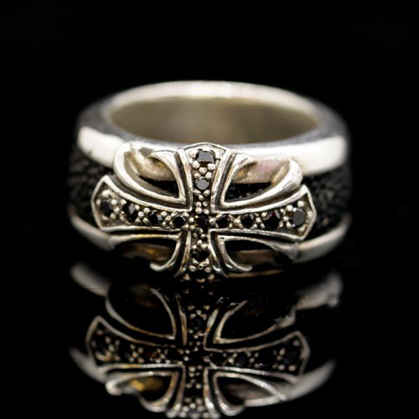 Ring "BIG CROSS" 925er Silber Onyx Rochenleder Gr 70 by JJJ LA NEU
