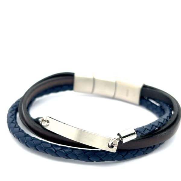 Armband Leder Identarmband Magenstschließe Gravurplatte 22+1 cm ST-00261B NEU