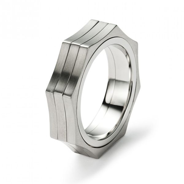 monomania Ring, Edelstahl, einfch bomiert, achteckig, drehbar Breite 6 mm GR 66