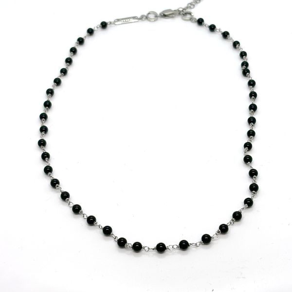 monomania Halskette"Audrey" Edelstahl Onyx Kugeln 45 cm NEU