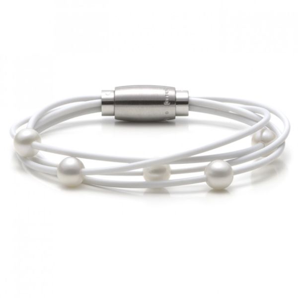 monomania Armband mit SWPerlen,4-Stränge, Silikon weiß, Magnetverschluß 18 cm