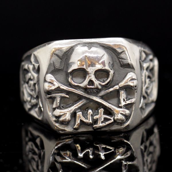 Ring Siegelring "CROSSBONE SKULL" 925er Silber Gr 68 NEU