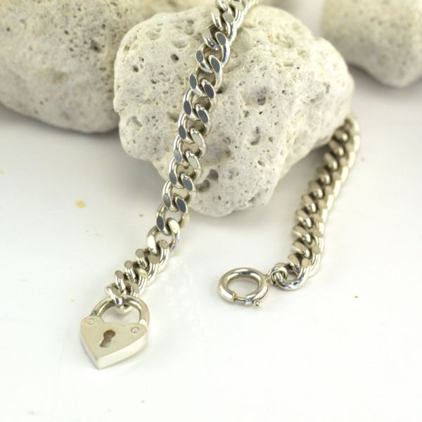 Silber Armband Herz Schloß Flachpanzer 925er Silber 180 mm