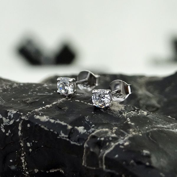 Ohrstecker 925er Silber rhodiniert Zirkonia weiß 4 mm in Krampen gefasst NEU