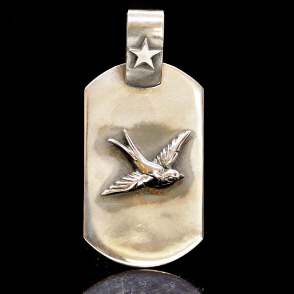Dog Tag Anhänger "SWALLOW" in 925er Silber 27 x 58 mm NEU