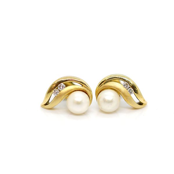 Gelbgold 585er Perl Ohrstecker mit Diamanten (27828)