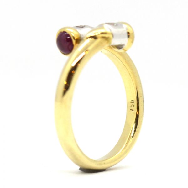 Diamant Rubin Ring 750er Gelbgold Rubin Carbochon 0,10 Ct Brillanten GR 56 (6027)