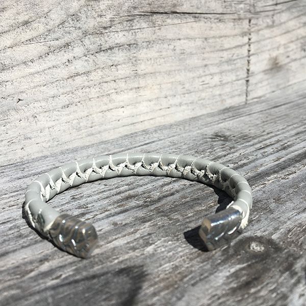 JJJ LA Armspange graues Leder 925er Silber 10 mm Breite, 180 mm Lang