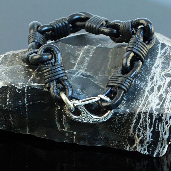 JJJ LA Lederarmband großer Silber Karabiner verziert aus 925er Silber 240 mm