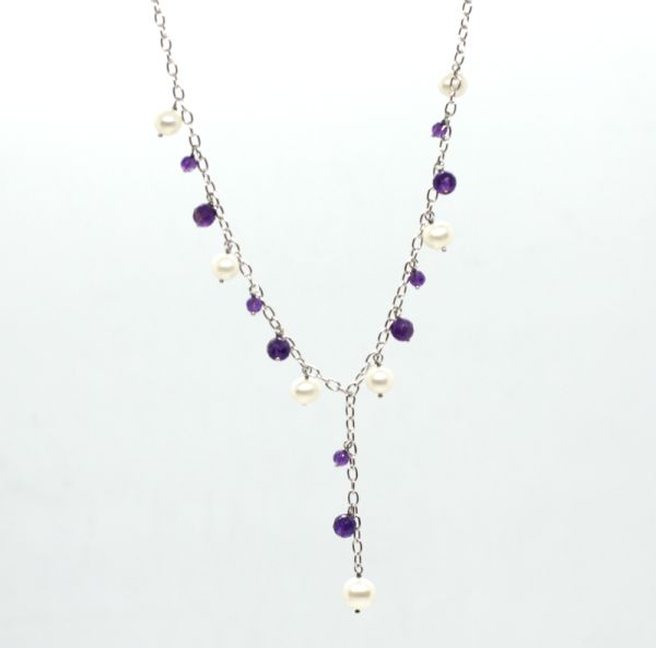 Collier Zuchtperle Amethyst 925er Silber 45 cm ES90014489 NEU