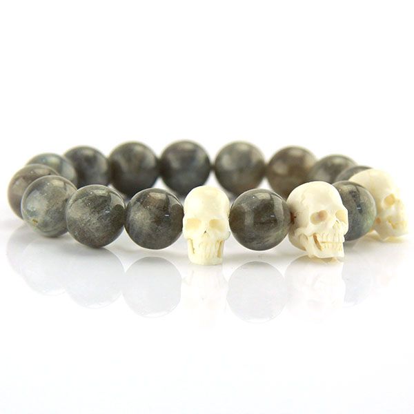 Labradorit Kugel Armand "SKULLS" aus echtem Knochen gefertigte Totenschädel