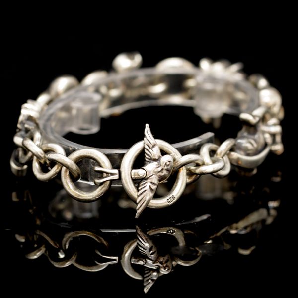 Armband Gliederarmband "SKULL / HEART / ROSES" 925er Silber 190 mm NEU