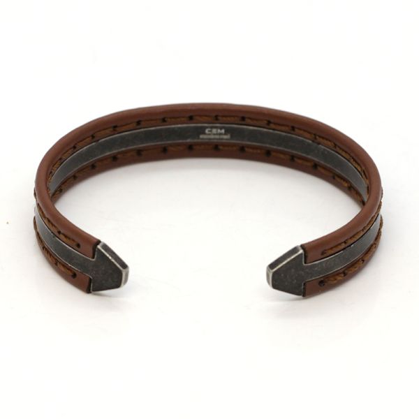 Armreif Armspange Leder braun Edelstahl ST8-182B NEU
