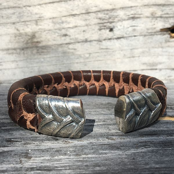 JJJ LA Armspange braunes Leder 925er Silber 15 mm Breit, 190 mm Lang