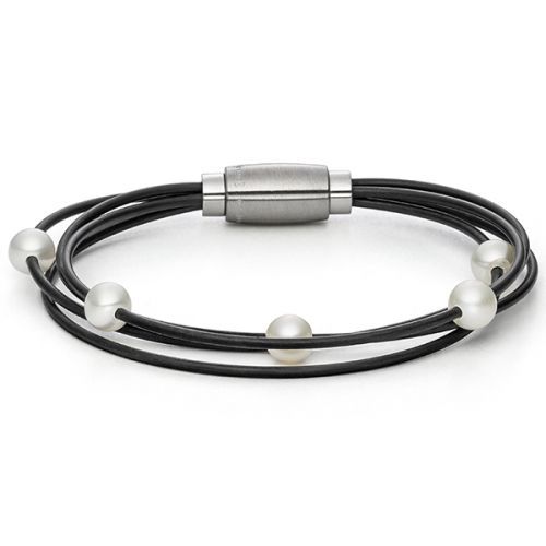 monomania Armband mit SWPerlen 4-Stränge Silikon schwarz Magnetverschluß 19 cm