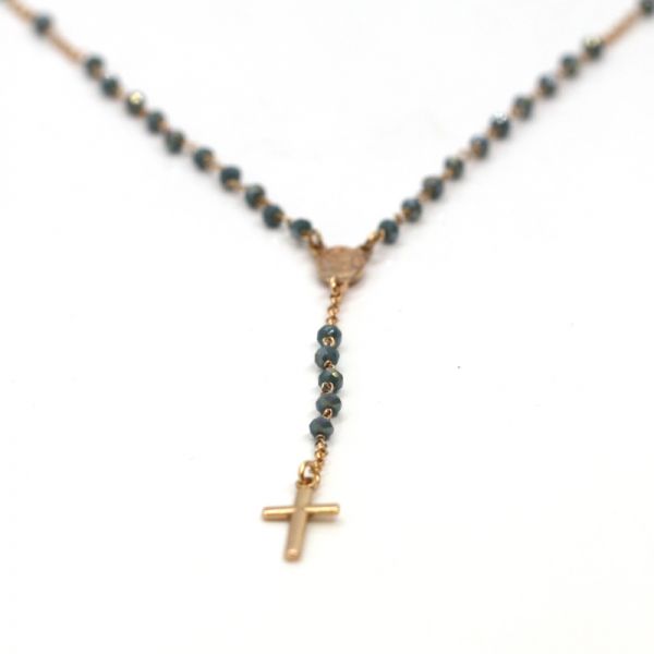 AMEN Collier "Rosario" Kreuz Triangle 925er Silber Roségold rhodiniert blue CROPP4 NEU