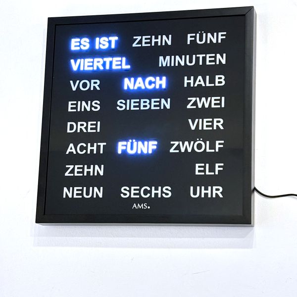 AMS Wanduhr "WORTUHR SONOMA" schwarz 40x40 cm 1265 inkl. Netzteil NEU