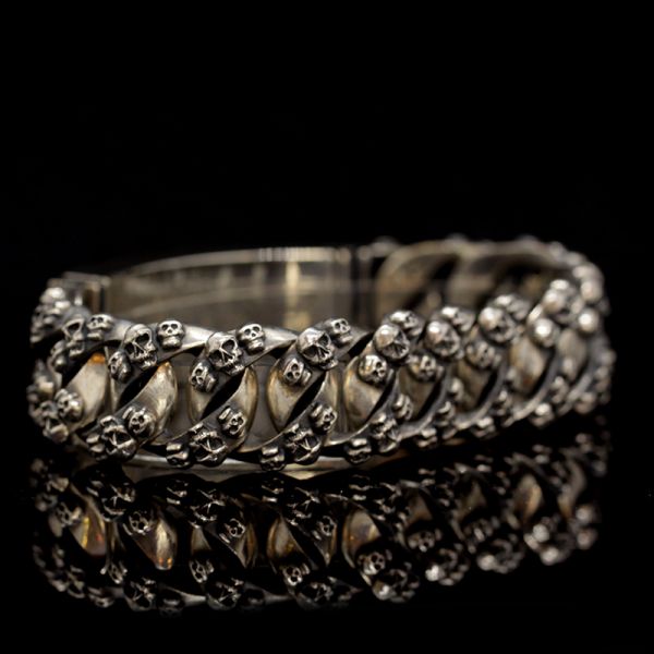 Armband Panzerarmband massiv "CROSSBONE SKULL" 925er Silber Buckle 18 x 210 mm NEU