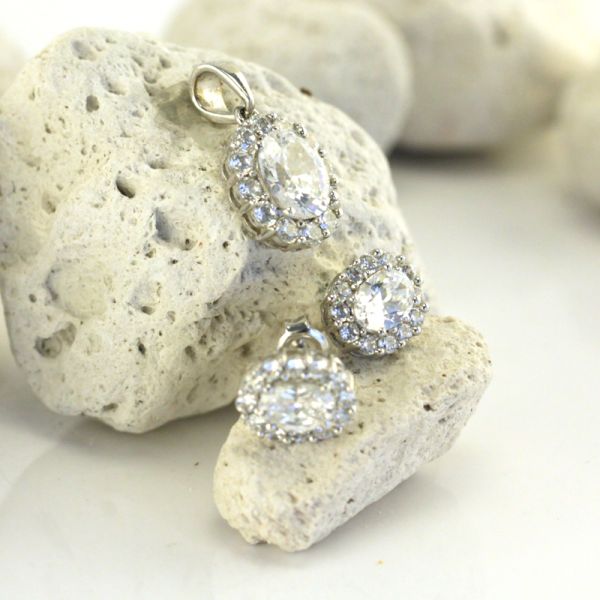 Schmuckset Anhhänger mit Ohrstecker Kubic Zirkonia 925er Silber (134)