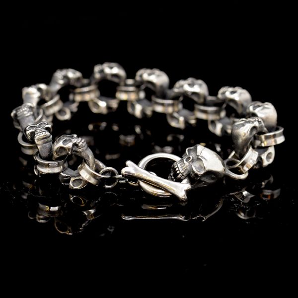 Armband Gliederarmband massiv "SKULLS" 925er Silber Knebelverschluss 16 x 220 mm NEU