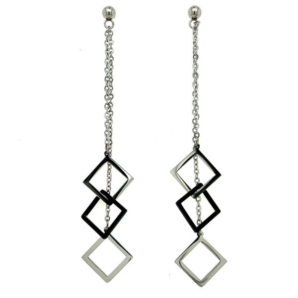 Ohrstecker Hänger "Quadrate" Edelstahl IP black ST-00032O NEU